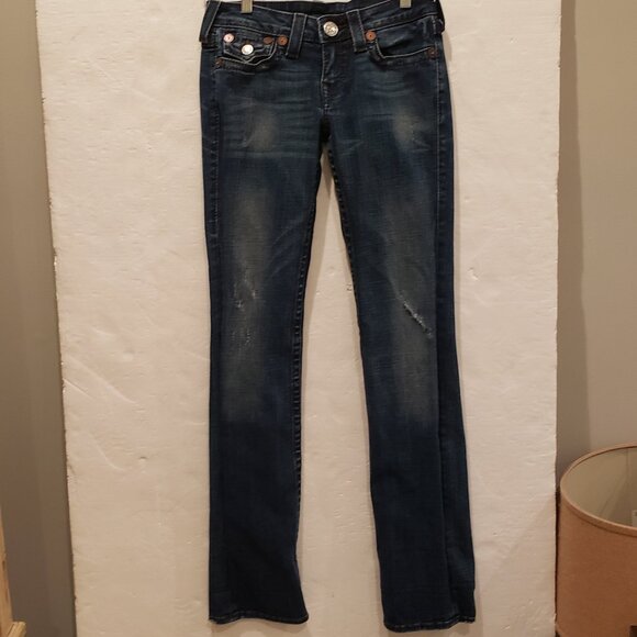Vintage True Religion Low Waist Distressed Blue Jeans Size 27 - Picture 7 of 12